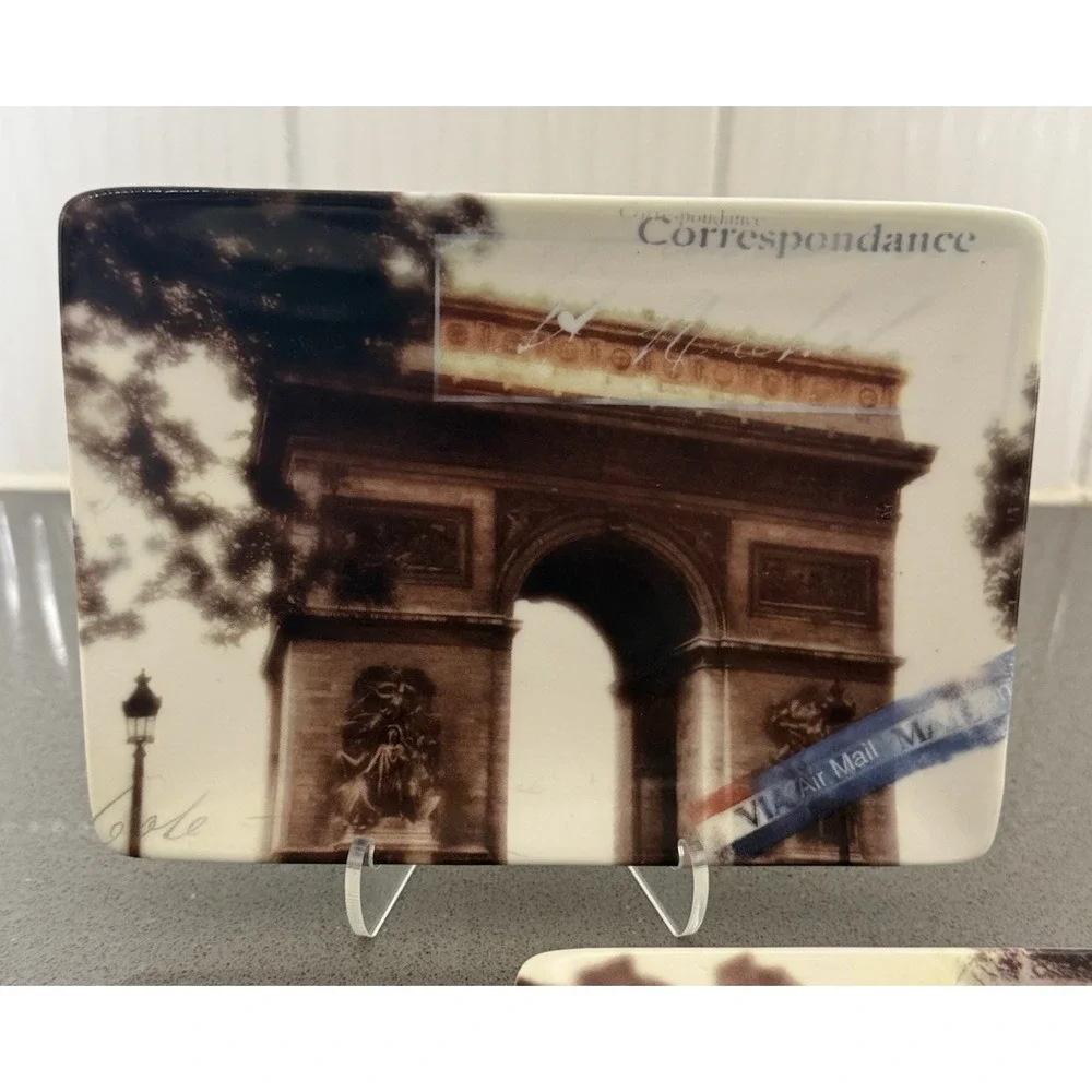 VTG Restoration Hardware Set 3 Paris Postcard Trinket Dish Appetizer Plate GUC